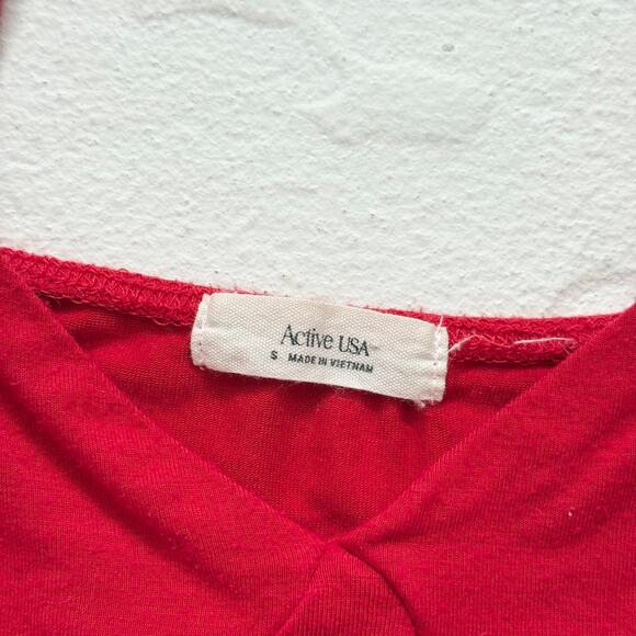 Active USA Red Ruched Drawstring Crop Top, Size Small - Picture 4 of 6